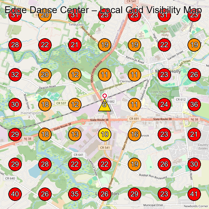 Edge Dance Center GeoGrid visibility map for Home Health Care Service in Mt Holly